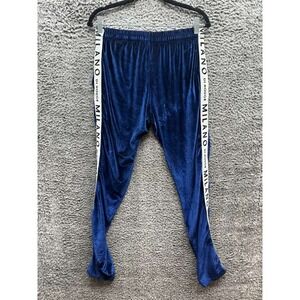 Milano Di Rouge Slim Fit Velvet Drawstring Track Pants Blue Mens Size‎ M
